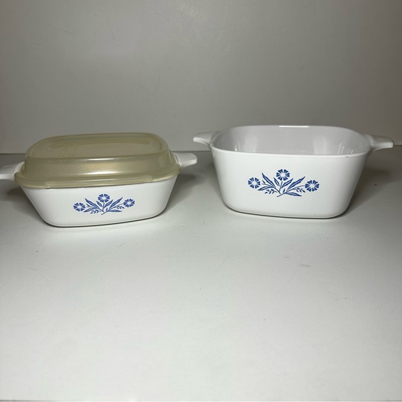 Set of 2 Vintage Corning Ware Blue Cornflower baking dishes with lid - Picture 3 of 14